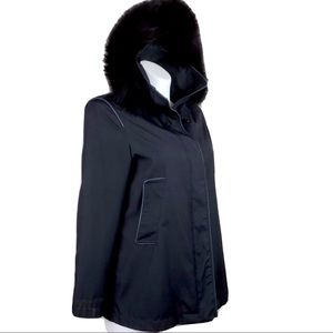 ST. JOHN fox fur trimmed hooded coat size 8